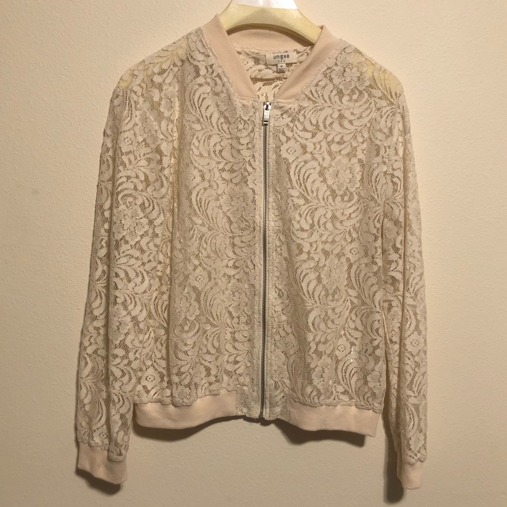 Sheer lace bomber jacket